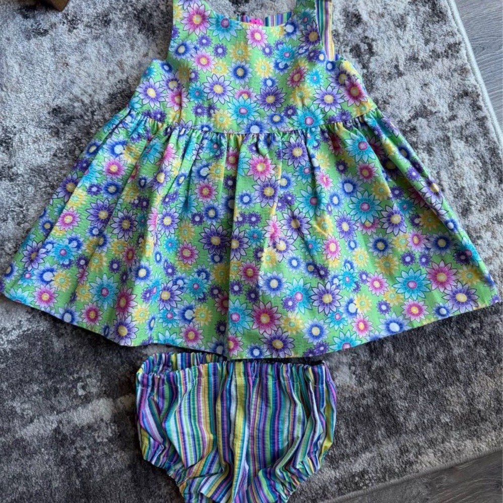 Vintage handmade baby girls reversible dress & bloomers set